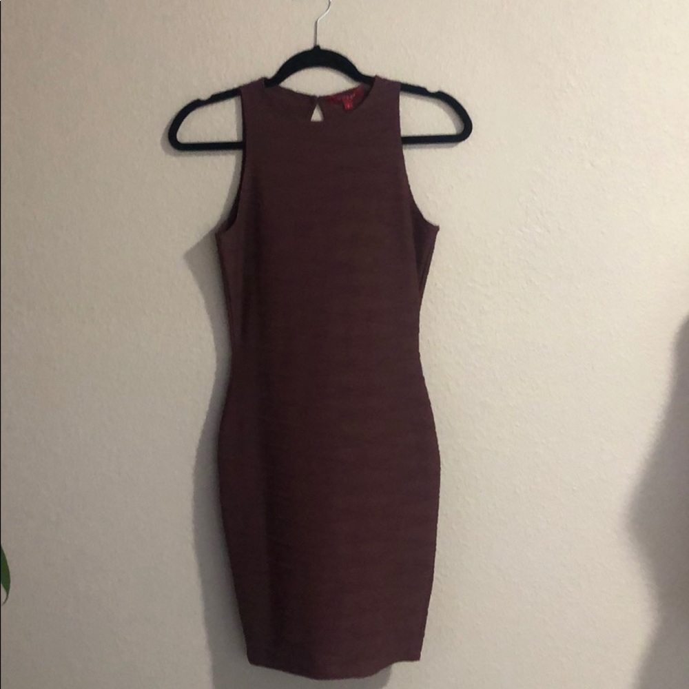 Fitted maroon colored stretchy dress